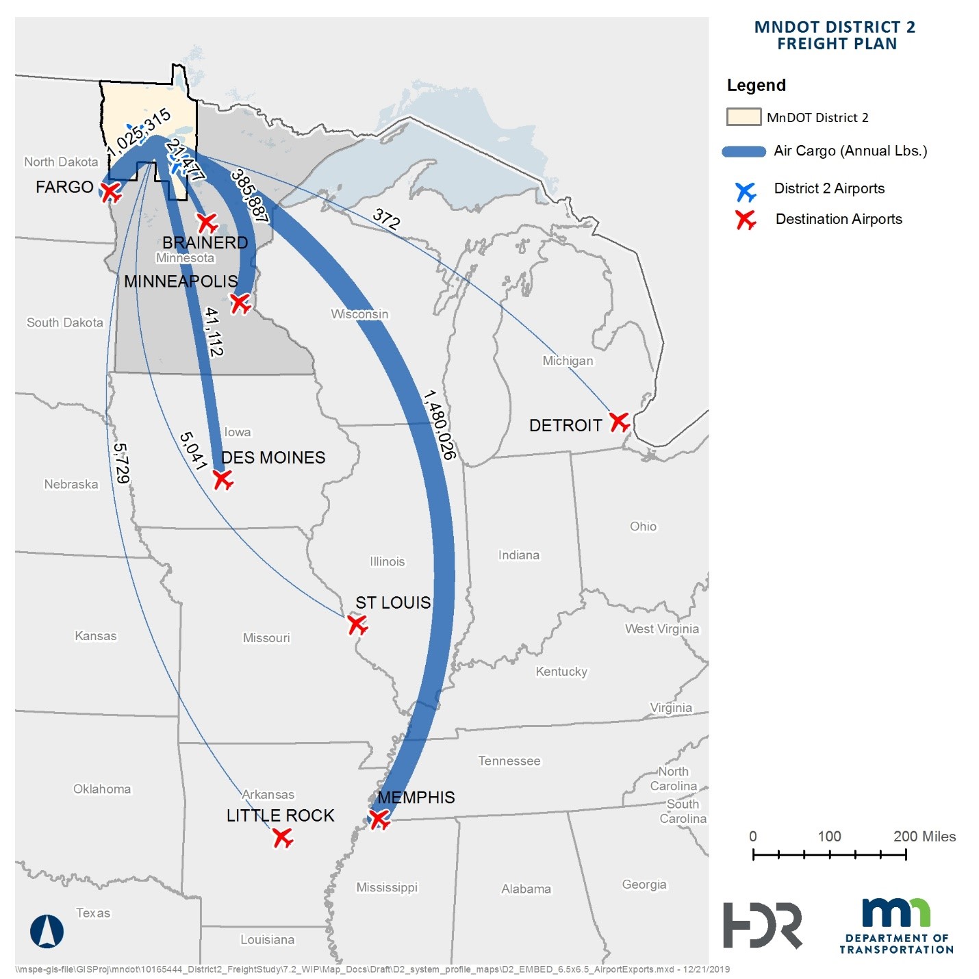 Map of air cargo flows in District 2