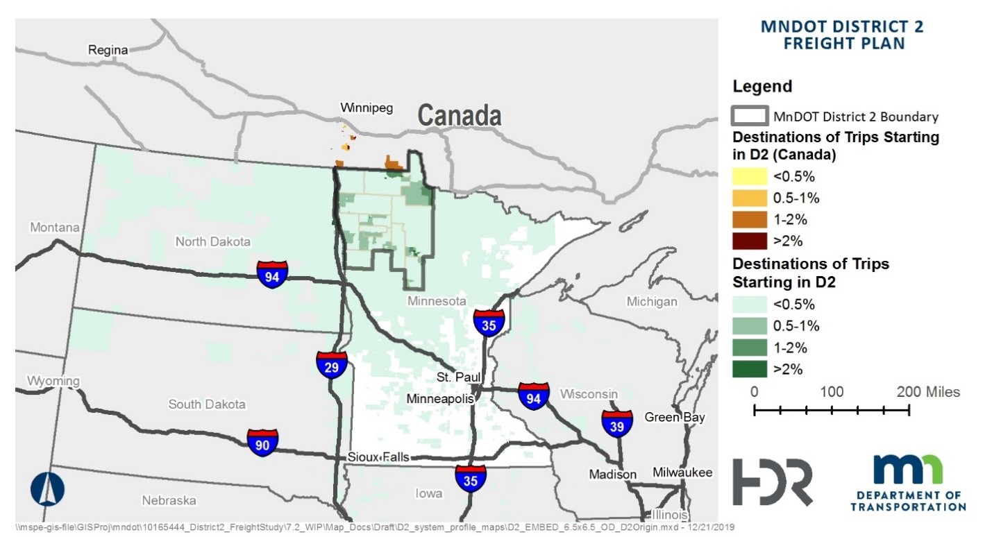 Map of major destinations in and around Minnesota
