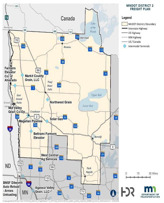 Map of interodal facilities in District 2
