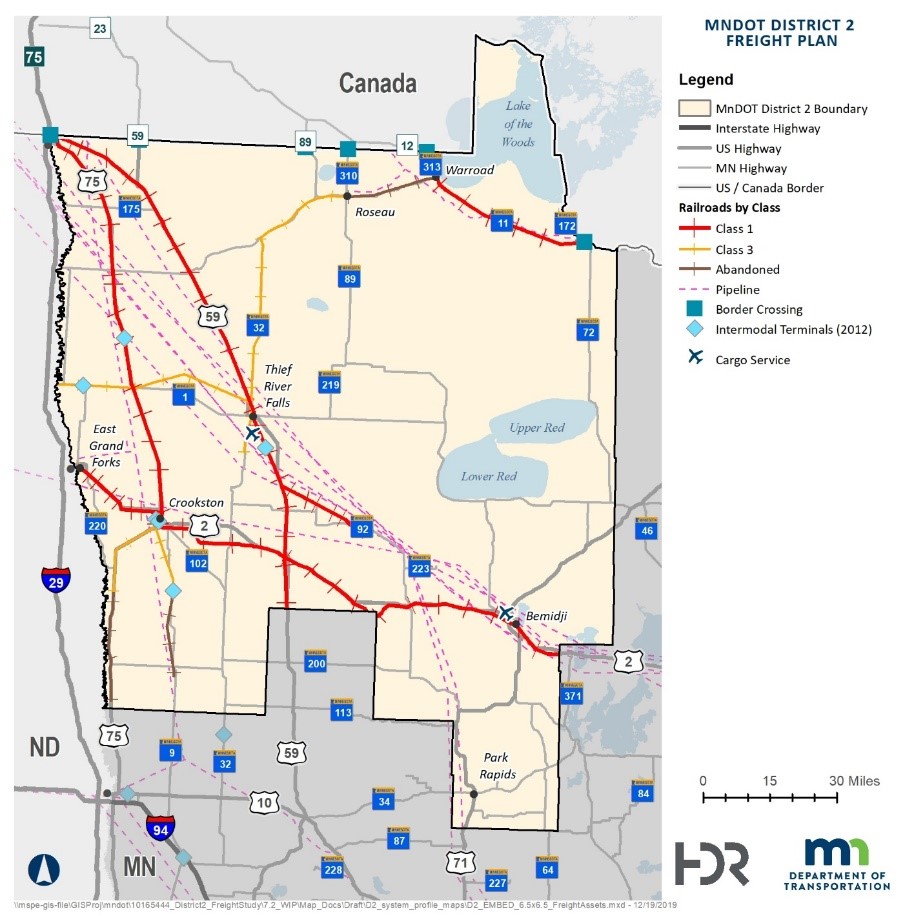 Map of the freight network in District 2