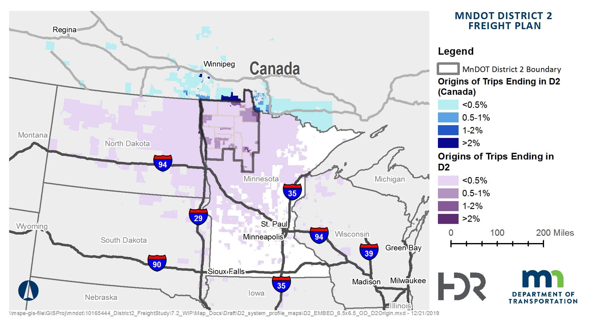 Map of major origin points in and around Minnesota